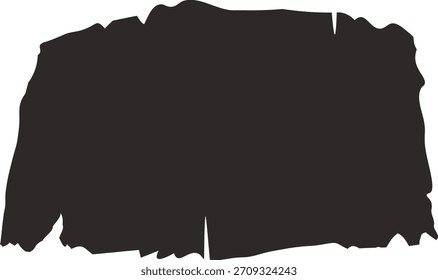 Strip of paper with torn edges, rough silhouette, flat shading, clean outline, high contrast. Ripped scrap, jagged border, grunge patch, blank label shape. Cartoon vector illustration
