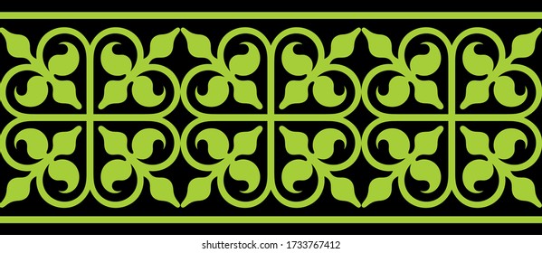 Strip of plant patterns. Ethno style. Kazakh ornaments. Horizontal patterned design. Traditional patterns of Kazakhs. Ancient Turkic ornaments. Traditions of Kazakhstan. Decorative art of nomads.