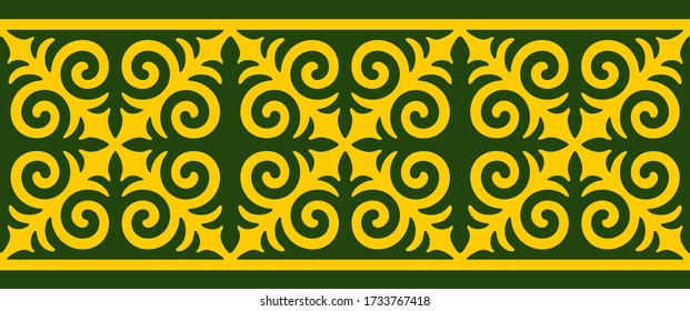 Strip of plant patterns. Ethno style. Kazakh ornaments. Horizontal patterned design. Traditional patterns of Kazakhs. Ancient Turkic ornaments. Traditions of Kazakhstan. Decorative art of nomads.