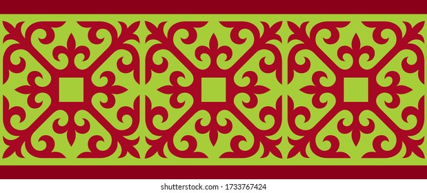 Strip of plant patterns. Ethno style. Kazakh ornaments. Horizontal patterned design. Traditional patterns of Kazakhs. Ancient Turkic ornaments. Traditions of Kazakhstan. Decorative art of nomads.