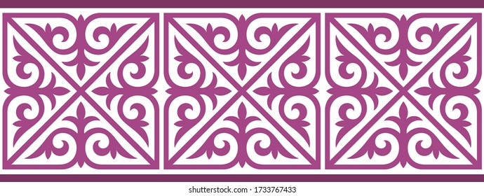 Strip of plant patterns. Ethno style. Kazakh ornaments. Horizontal patterned design. Traditional patterns of Kazakhs. Ancient Turkic ornaments. Traditions of Kazakhstan. Decorative art of nomads.