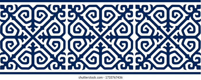 Strip of plant patterns. Ethno style. Kazakh ornaments. Horizontal patterned design. Traditional patterns of Kazakhs. Ancient Turkic ornaments. Traditions of Kazakhstan. Decorative art of nomads.