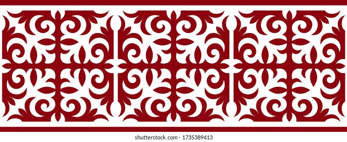 Tira de patrones de plantas. Estilo étnico. Ornamentos kazajos. Diseño con patrones horizontales. Patrones tradicionales de kazajos. Ornamentos túrquicos antiguos. Tradiciones de Kazajistán. Arte decorativo de los nómadas.