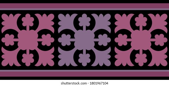 Streifen von Pflanzenmustern. Ethno-Stil. Kasachische Ornamente. Horizontal gemustertes Design. Traditionelle Muster von Kasachstan. Antike türkische Ornamente. Traditionen Kasachstans. Dekorative Kunst von Nomaden.
