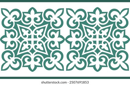 Strip seamless national ornament pattern. Ethno style. Kazakh ornaments. Horizontal patterned design. Traditional patterns of Kazakhstan. Ancient Turkic ornaments. Decorative art of nomads.
