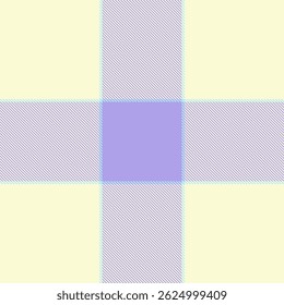 Strip seamless textile fabric, stitched plaid tartan pattern. Site background texture vector check in light goldenrod yellow and indigo colors palette.