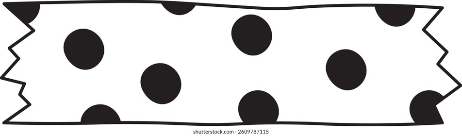 A strip of washi tape with large polka dots in a playful doodle style. The design features round spots on a torn-edged tape piece, creating a fun and artistic look. Cartoon vector illustration.