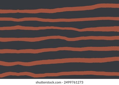 Stripe background. Black backdrop with brown wavy strokes. Hand drawn structure strokes. Autumn tones design. Ideal for textiles, banners, and wallpaper. 