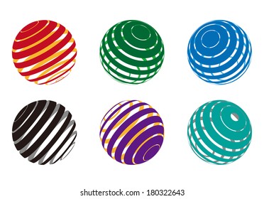 Stripe ball logo template. Abstract globe symbol, isolated round icon, colorful business concept .You can use science and technology, tourism or environmental background. 