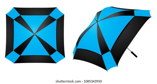 Stripe Black-Blue Square Shape Rain Umbrella Design on White Background