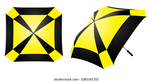 Stripe Black-Yellow Square Shape Rain Umbrella Design on White Background