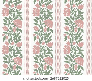 Stripe Block Print,Floral stripe pattern ,boho flower repeat, Vintage flower design, Stripe flower