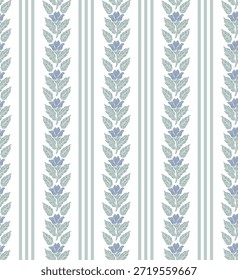 Impressão em bloco Stripe, Padrão de faixa floral, repetição de flor boho, Projeto de flor vintage, Flor Stripe