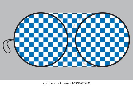 Stripe Car Window Sun Shade with White-Blue Checkered Pattern Background, Vector File