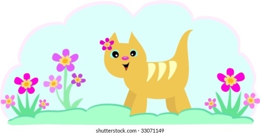 Stripe Cat in Garden Vector
