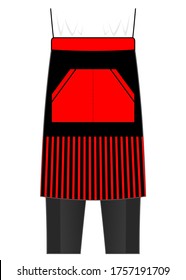 Stripe Chef Waist Half Aprons With Black/Red Colors And Double Pockets.