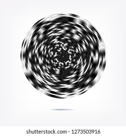 Stripe circle background. Dynamic motion spiral shape. Abstract pattern. Radial graphic element. Vector illustration.