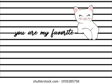 stripe with cute cat hand drawn