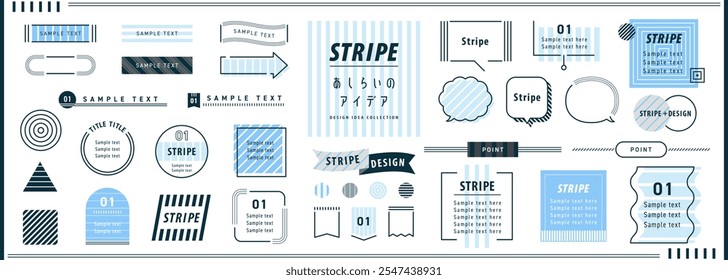 Conjunto de ideias do quadro vetor decorado da faixa, cor azul ver. Abrir caminho editável. Coleção de elementos de design. (Tradução do texto: "Design Idea")