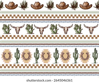 Stripe Desert cactus and Horseshoe Arizona Hand drawn Style Vector Illustration , Design for fashion , fabric, textile, wallpaper , wrapping and all prints