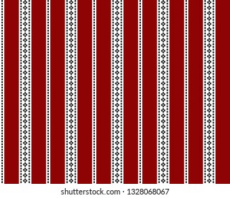 Stripe and dots pattern with black, red and white colors vertical parallel stripes.Vector abstract background.