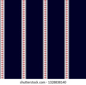 Stripe and dots pattern with black, red, blue and white colors vertical parallel stripes.Vector abstract background.