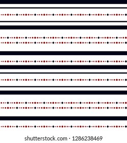 Stripe and dots pattern with blue,red and white colors horizontal parallel stripes.Vector abstract background.