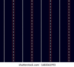 Stripe and dots pattern with Navy Blue, Red and white vertical parallel stripe.Vector abstract background.