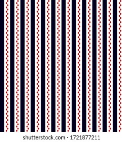 Stripe and dots pattern with Navy blue, Red and white vertical parallel stripe.Vector abstract background.