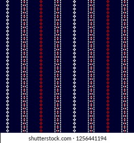 Stripe and dots pattern with navy blue,red and white colors vertical parallel stripes.Vector stripe abstract background.