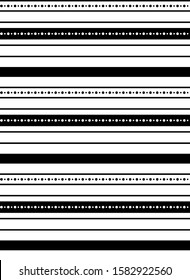 Stripe and Dotted seamless pattern with Black and White colors horizontal parallel stripes.Vector abstract background.