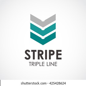 Stripe down of triple line abstract vector and logo design or template arrow business icon of company identity symbol concept