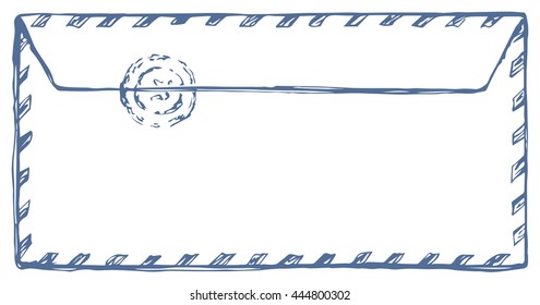 Stripe envelope isolated on white backdrop. Freehand outline ink hand drawn picture sketchy in art scribble retro graphic style. Closeup view with space for text