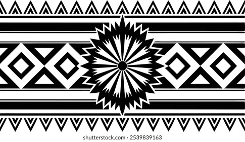 Stripe Ethnic Aztec Pattern, Black and White Texture Background Design Vector illustration on white background