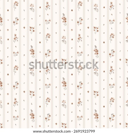 Stripe flower pattern, ditsy floral seamless pattern. Hand drawn flower background. Small repeat pattern. Ditsy print. Cute. Ditsy floral flower pattern for fashion, fabric, textile, wallpaper