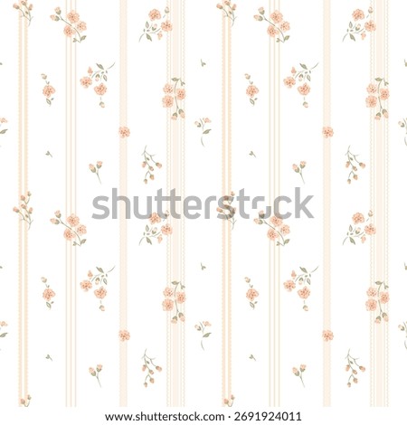 Stripe flower pattern, ditsy floral seamless pattern. Hand drawn flower background. Small repeat pattern. Ditsy print. Cute. Ditsy floral flower pattern for fashion, fabric, textile, wallpaper