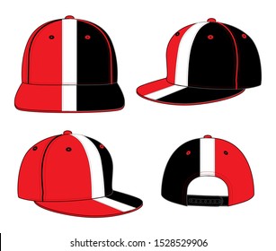 Stripe Hip Hop Cap Design Vector (Red / White / Black)