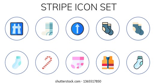 stripe icon set. 10 flat stripe icons.  Collection Of - highway, sock, socks, candy cane, straight, vest
