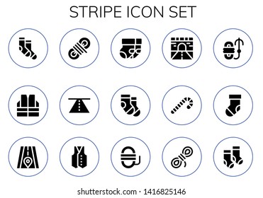 stripe icon set. 15 filled stripe icons.  Simple modern icons about  - Socks, Vest, Rope, Road, Candy cane, Sock