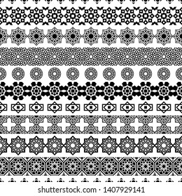 Stripe Islamic pattern vector. Islamic border illustration design in white and black color. Horizontal Tribal Pattern