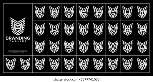 Stripe line shield letter A-Z initial logo set