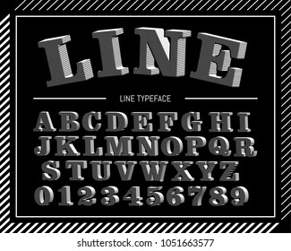 Stripe line typeface, retro alphabet and number set for design uses