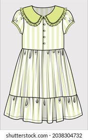 STRIPE MIDI DRESS FOR GIRLSWEAR WITH PETERPAN COLLAR VECTOR ILLUSTRATION