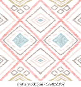 Stripe Network Vector Seamless Pattern. Decoration Cross Backdrop. Square Graphic Background. Red and Blue Cage Vintage Pattern.