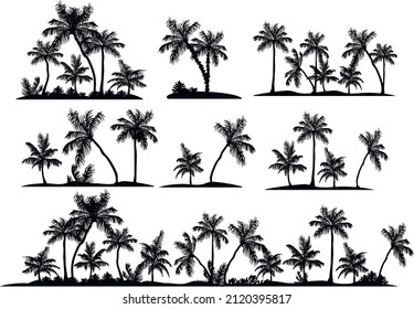 stripe palm vector silhouette. palm trees vector drawing sketch. tropical landscape vector hand drawing