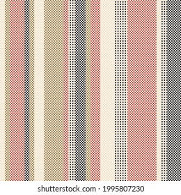 Stripe pattern bayadere in brown, beige, red. Seamless pixel textured vertical stripes background for dress, shirt, jacket, trousers, notebook cover, other modern autumn winter fashion textile print.