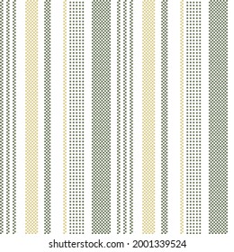 Stripe pattern bayadere vector with pixel texture in green, gold, white. Vertical stripes background graphic for dress, skirt, shorts, jacket, other modern spring summer fashion textile design.