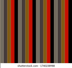 Patrón de franja con diseño de franjas paralelas verticales de color negro, rojo, beige y gris para la impresión de camisetas, textiles, jersey, patrones de jacquard, envoltura, sitios web. Fondo abstracto vectorial.