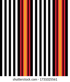 Stripe pattern with Black, Red, Orange and white colors vertical parallel stripe design for shirt printing, textiles, jersey, jacquard patterns, wrapping, websites. Vector abstract background.