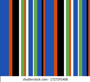 Stripe pattern with Black, White, Blue, Green and orange colors vertical parallel stripe design for shirt printing, textiles, jersey, jacquard patterns, wrapping, websites. Vector abstract background.